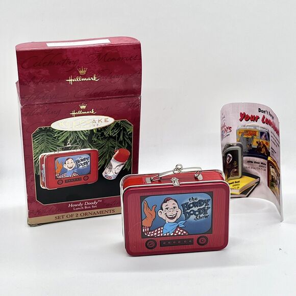 1999 Howdy Doody Lunch Box Ornament Set Hallmark Keepsake Tin 2 Pieces Orig Box - Picture 1 of 5